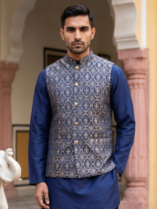 Silk Blend Ethnic Woven Nehru Jacket