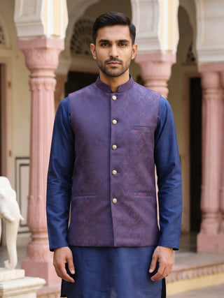 Silk Blend Ethnic Woven Nehru Jacket