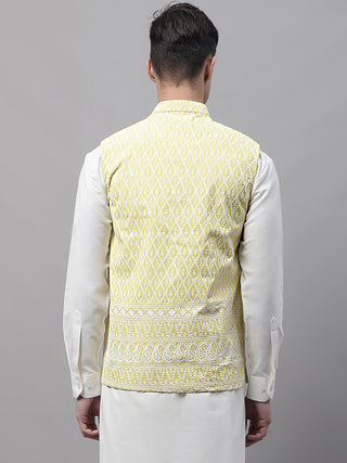 Men Yellow and White Embroidered Waistcoats