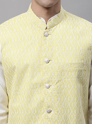 Men Yellow and White Embroidered Waistcoats