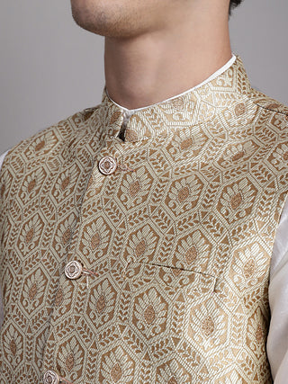 Men's Cream Woven Design Nehru Jacket