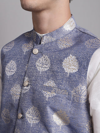 Men's Blue and Golden Printed Nehru Jacket