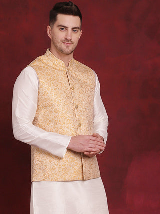 Golden Woven Design Nehru Jacket