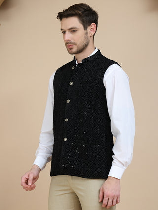 Men's Sequins Velvet Nehru Jacket