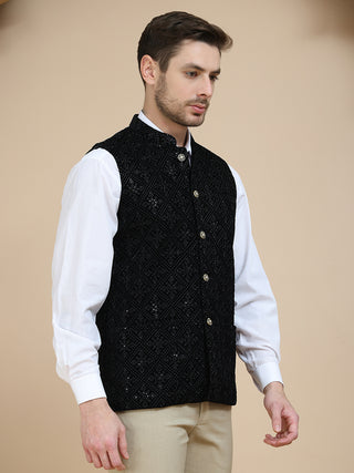 Men's Sequins Velvet Nehru Jacket