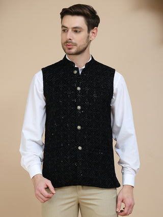 Men's Sequins Velvet Nehru Jacket