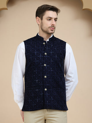 Men's Sequins Velvet Nehru Jacket