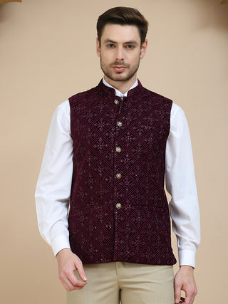Men's Sequins Velvet Nehru Jacket