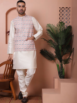 Floral Printed and Embroidered Nehru Jacket for Men