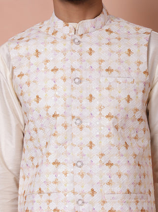 Floral Printed and Embroidered Nehru Jacket for Men