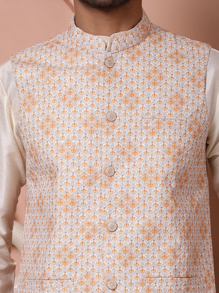 Floral Printed and Embroidered Nehru Jacket for Men