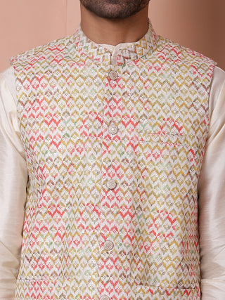 Floral Printed and Embroidered Nehru Jacket for Men