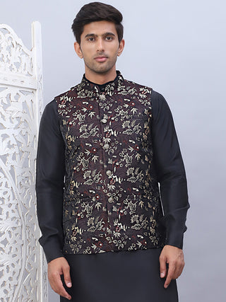 Embossed Silk Blend Nehru Jacket