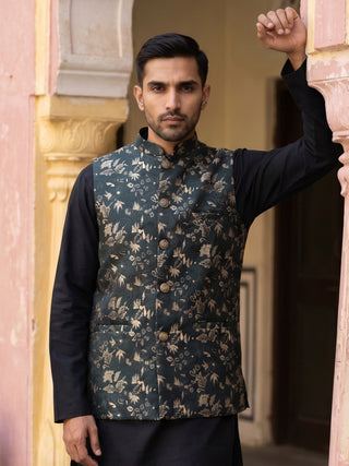 Embossed Silk Blend Nehru Jacket