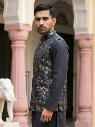 Embossed Silk Blend Nehru Jacket