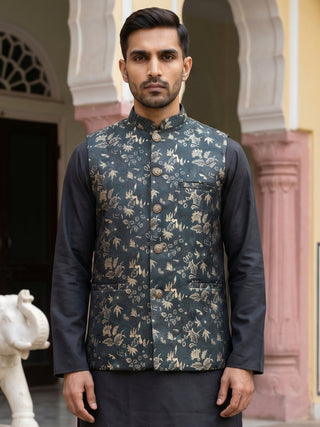 Embossed Silk Blend Nehru Jacket