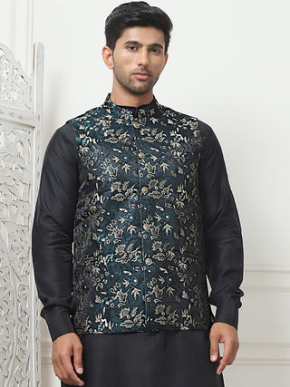 Embossed Silk Blend Nehru Jacket