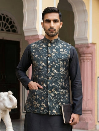 Embossed Silk Blend Nehru Jacket