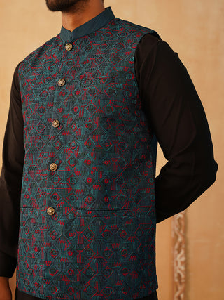 Embroidered Silk Blend Nehru Jacket