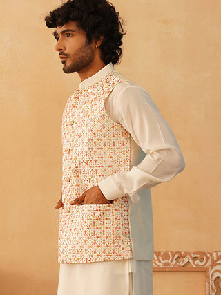 Embroidered With Sequin Silk Blend Nehru Jacket