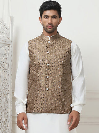 Embroidered With Sequin Silk Blend Nehru Jacket