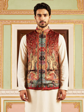 Printed Velvet Nehru Jacket