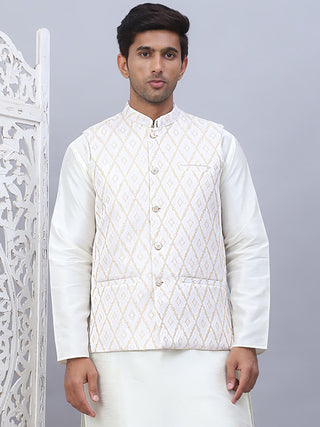 Embossed Silk Blend Nehru Jacket