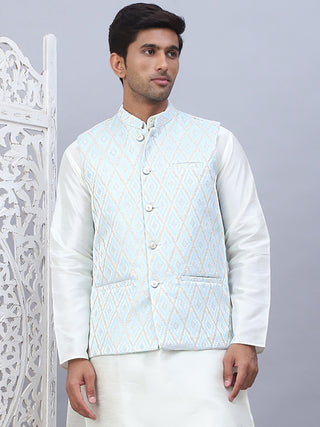 Embossed Silk Blend Nehru Jacket