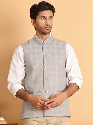 Checked Nehru Jacket for Men