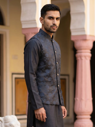 Embossed Nehru Jacket for Men