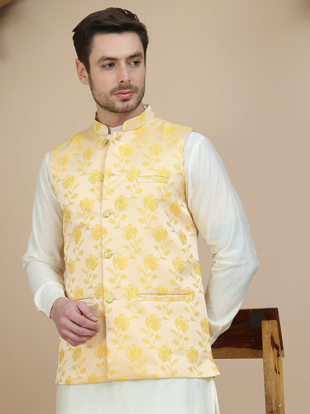 Embossed Nehru Jacket for Men
