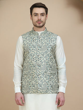 Woven Design Nehru Jacket for Men