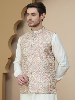 Woven Design Nehru Jacket for Men