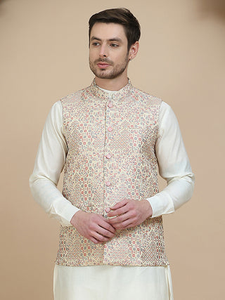 Woven Design Nehru Jacket for Men