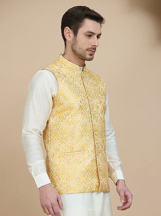 Woven Design Nehru Jacket for Men