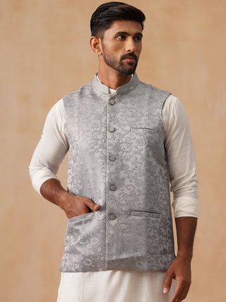 Woven Design Nehru Jacket for Men