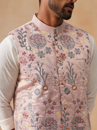 Floral Embroidered Silk Blend Nehru Jacket