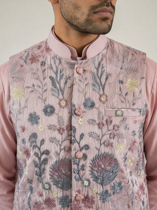 Floral Embroidered Silk Blend Nehru Jacket