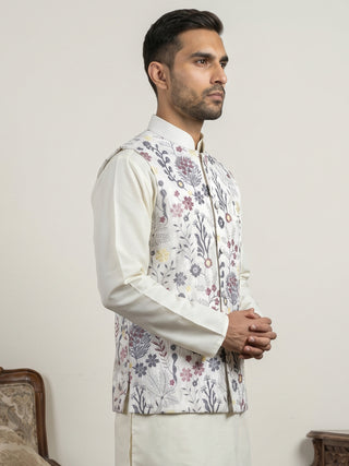 Floral Embroidered Silk Blend Nehru Jacket