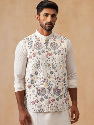 Floral Embroidered Silk Blend Nehru Jacket