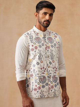 Floral Embroidered Silk Blend Nehru Jacket