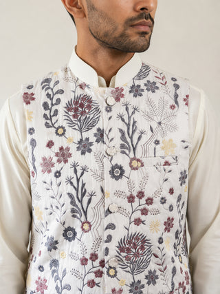 Floral Embroidered Silk Blend Nehru Jacket