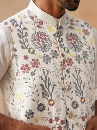 Floral Embroidered Silk Blend Nehru Jacket