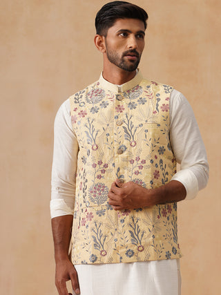 Floral Embroidered Silk Blend Nehru Jacket