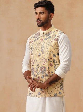 Floral Embroidered Silk Blend Nehru Jacket
