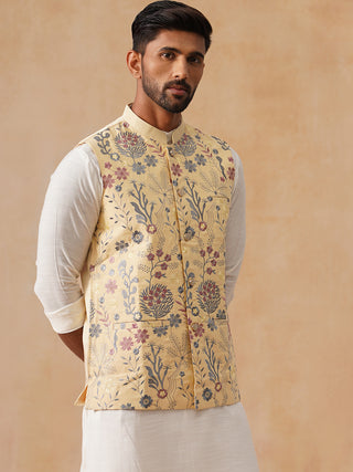 Floral Embroidered Silk Blend Nehru Jacket