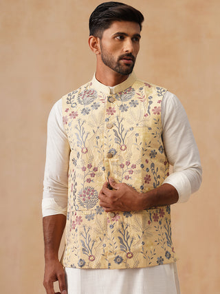 Floral Embroidered Silk Blend Nehru Jacket