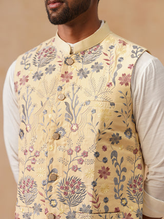 Floral Embroidered Silk Blend Nehru Jacket