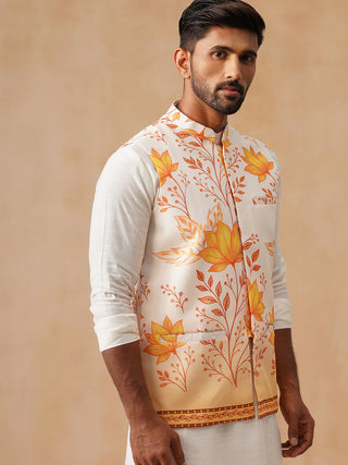 Floral Printed Silk Blend Nehru Jacket