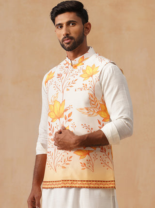 Floral Printed Silk Blend Nehru Jacket